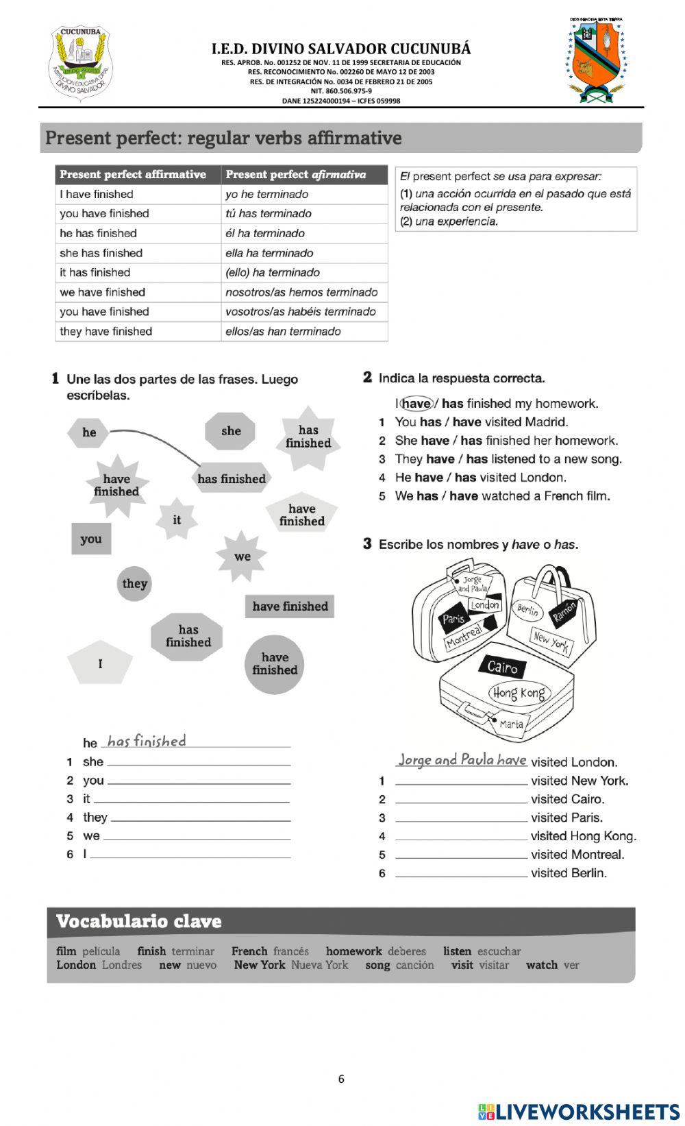 PRESENT PERFECT ENGLISH 9º