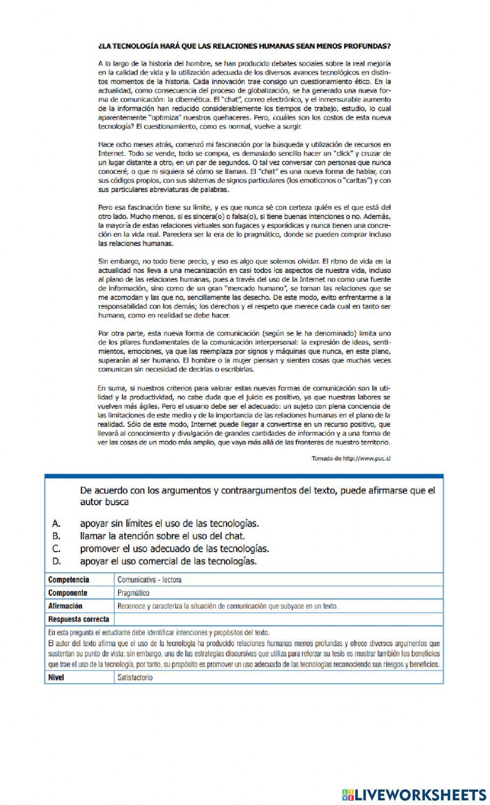 EJERCITACIÓN EN PRUEBA SABER OCTAVO