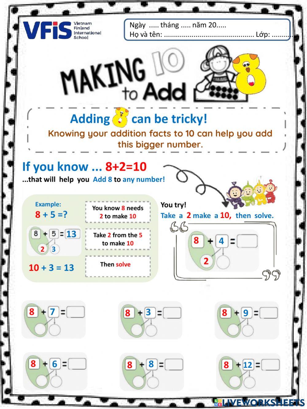 Checking make 10 to add online exercise for live worksheets