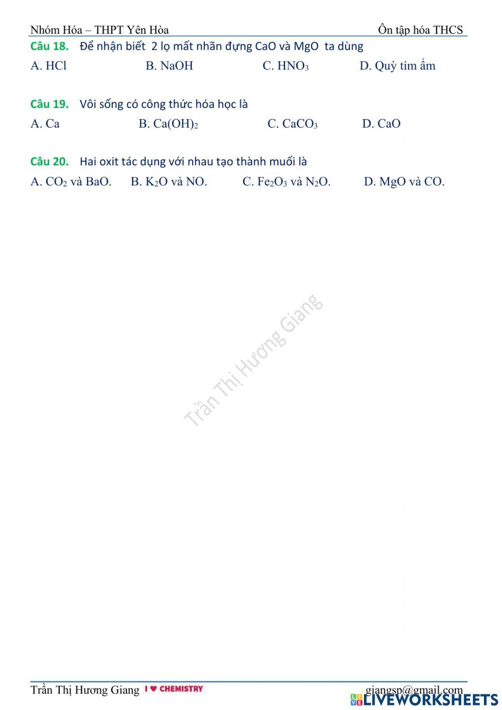 Trắc nghiệm oxit
