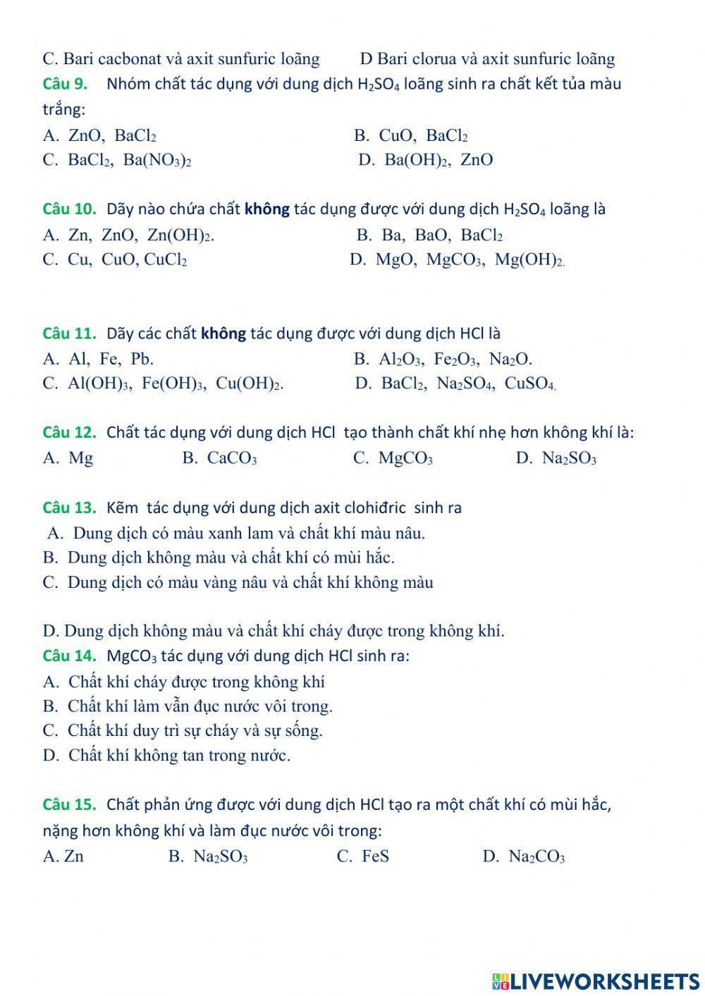 Trắc nghiệm axit