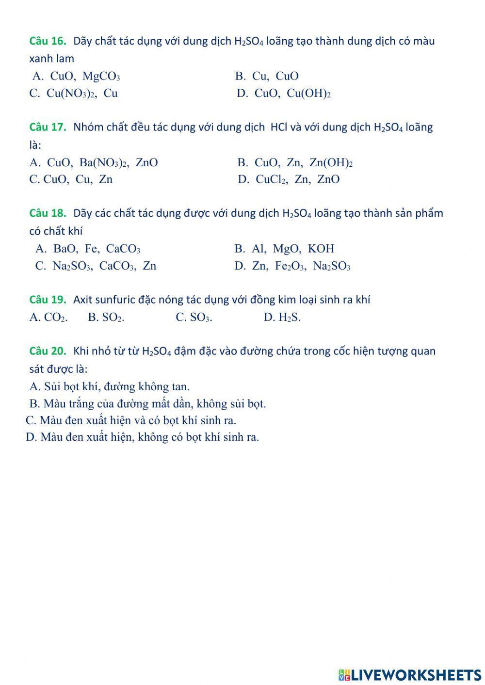 Trắc nghiệm axit