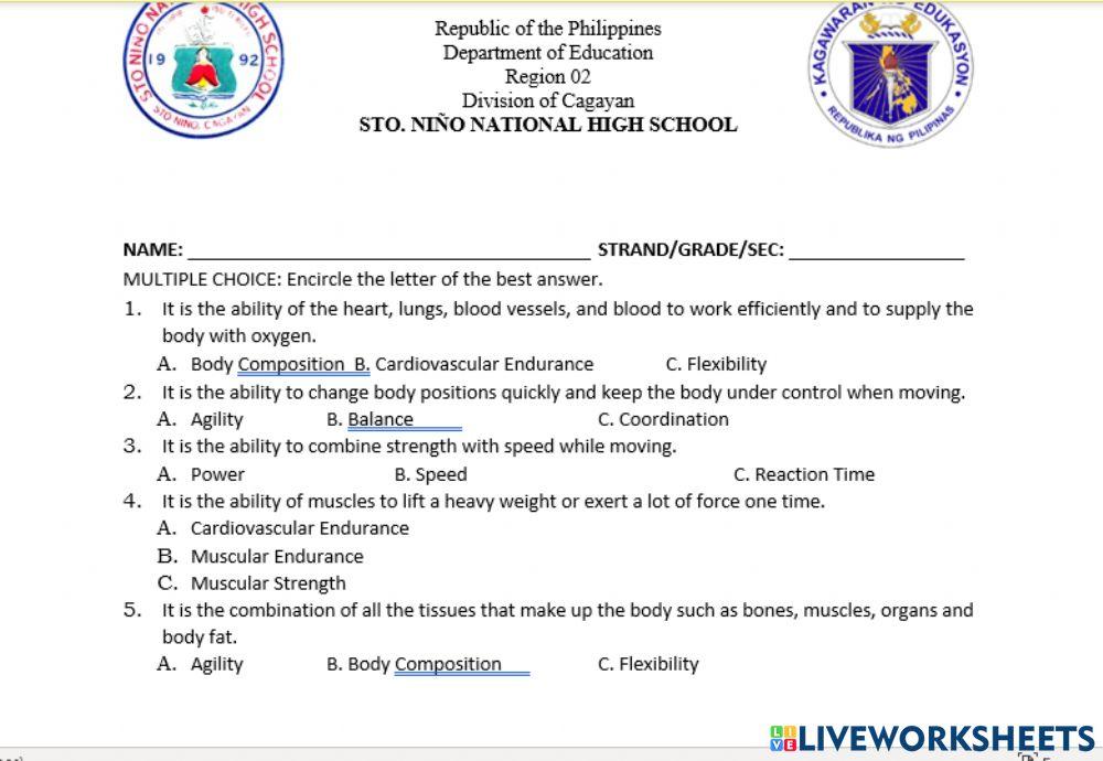 live worksheets physical education
