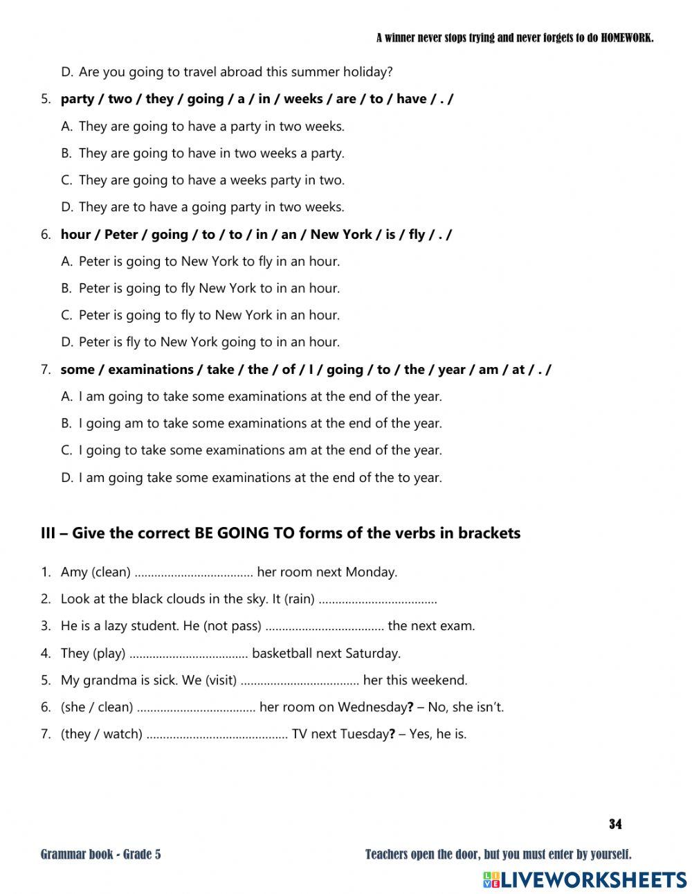 Grade 5-Grammarbook-Week 2-Grammar2-begoing to