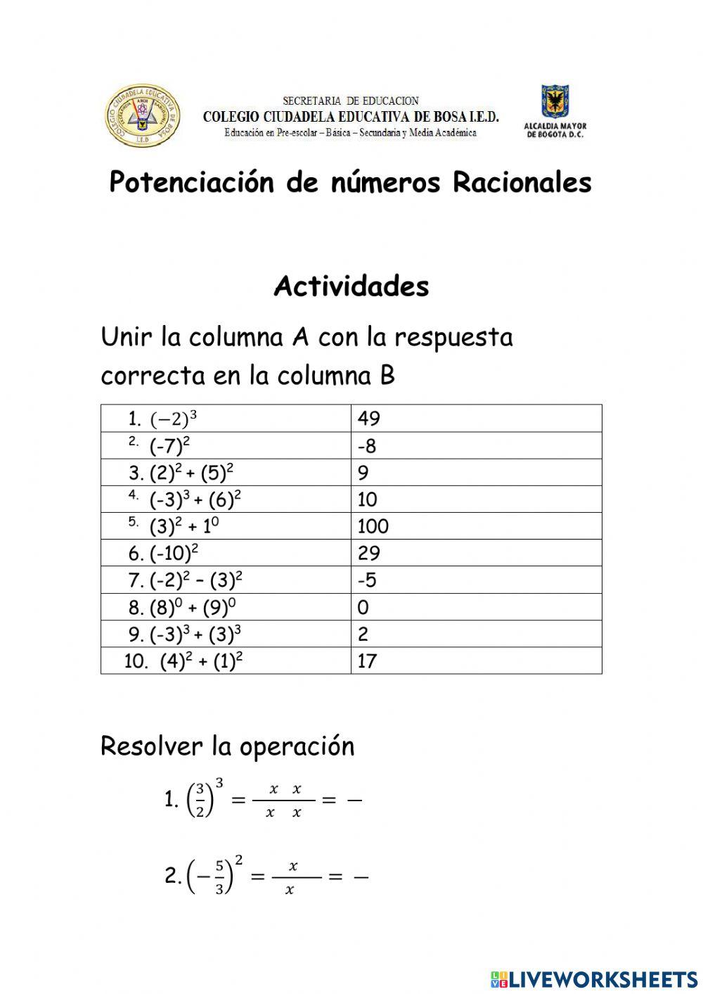 Potenciación de números Racionales