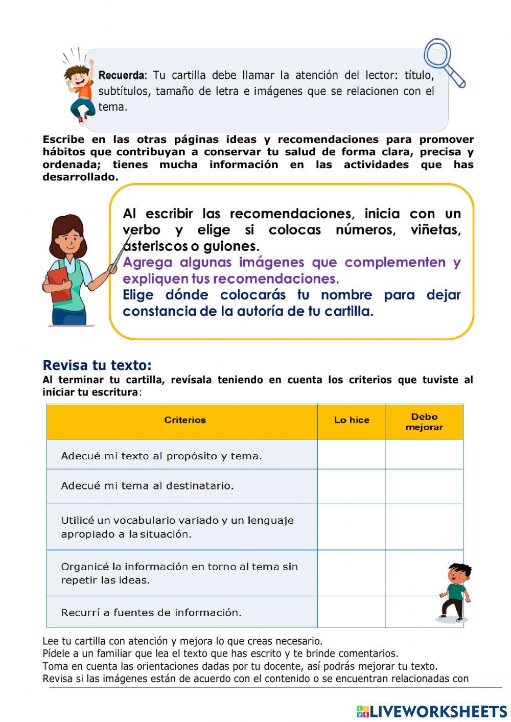 Elaboremos la cartilla de recomendaciones para promover hábitos que contribuyan a conservar la salud