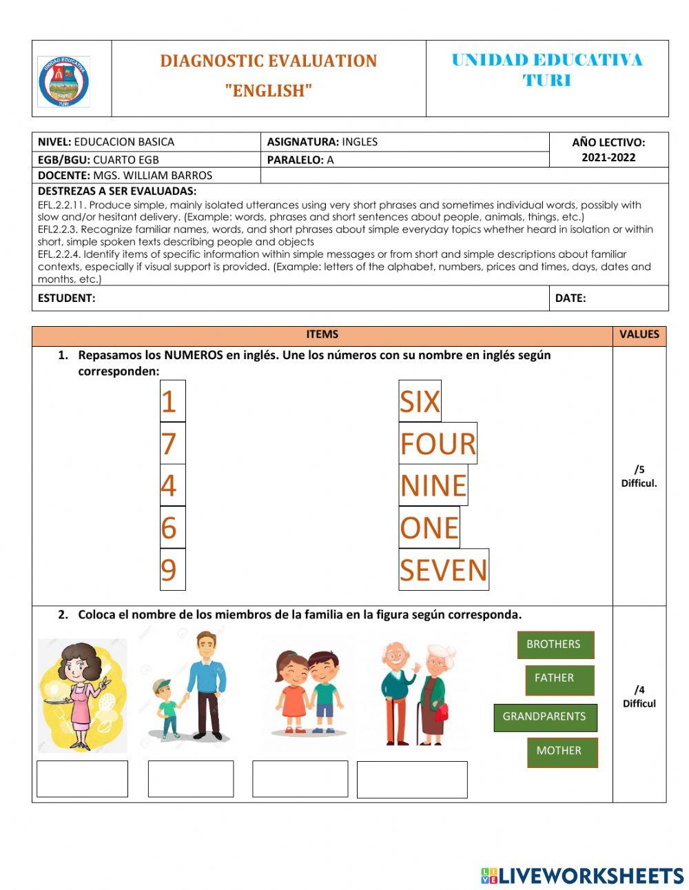 EVALUACION DIAGNOSTICA 4TO EGB