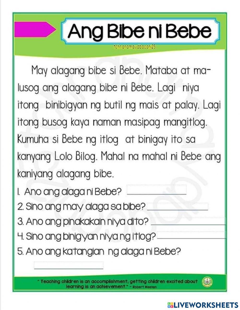 Filipino Reading Worksheet Live Worksheets