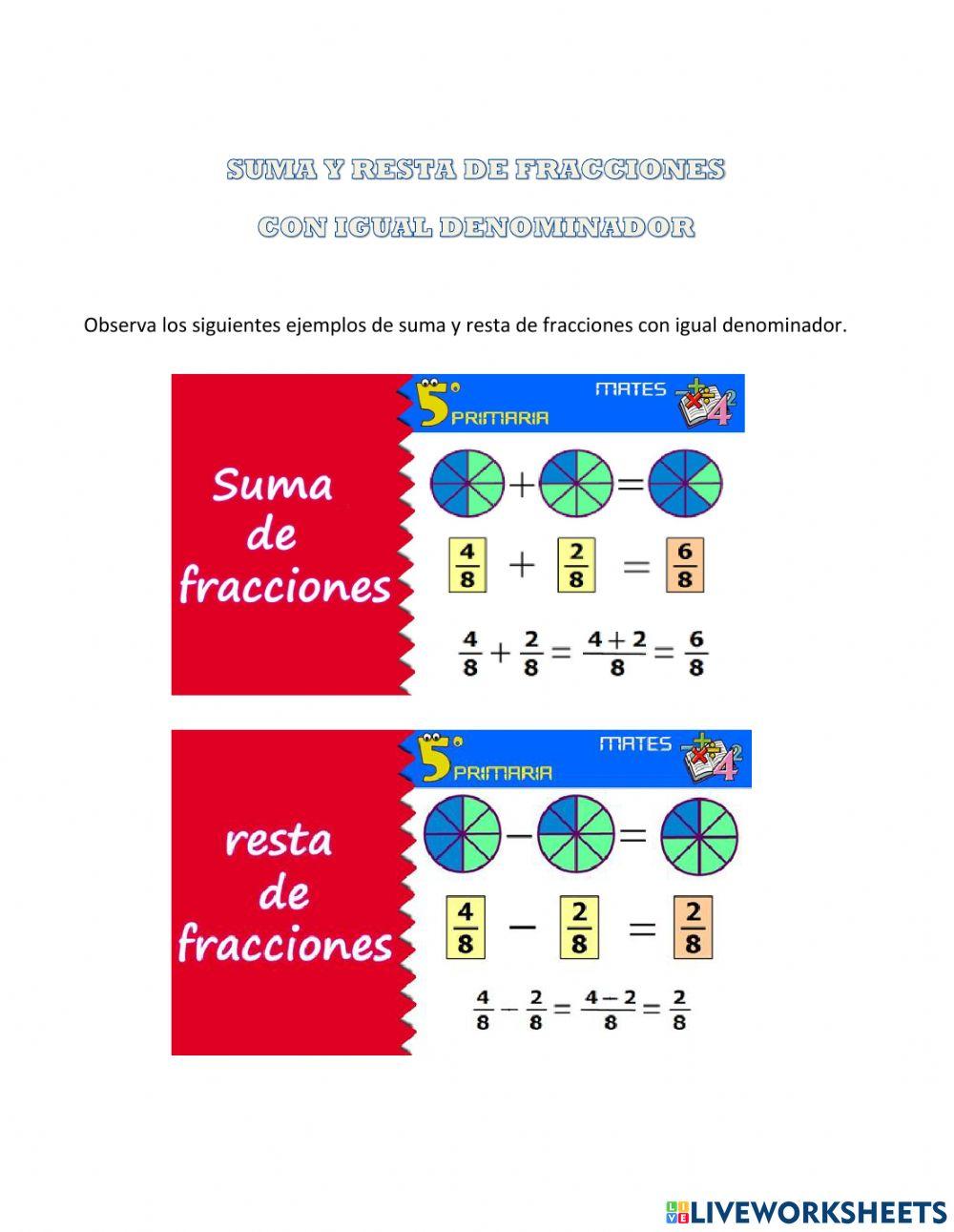Suma y resta de fracciones con igual denominador