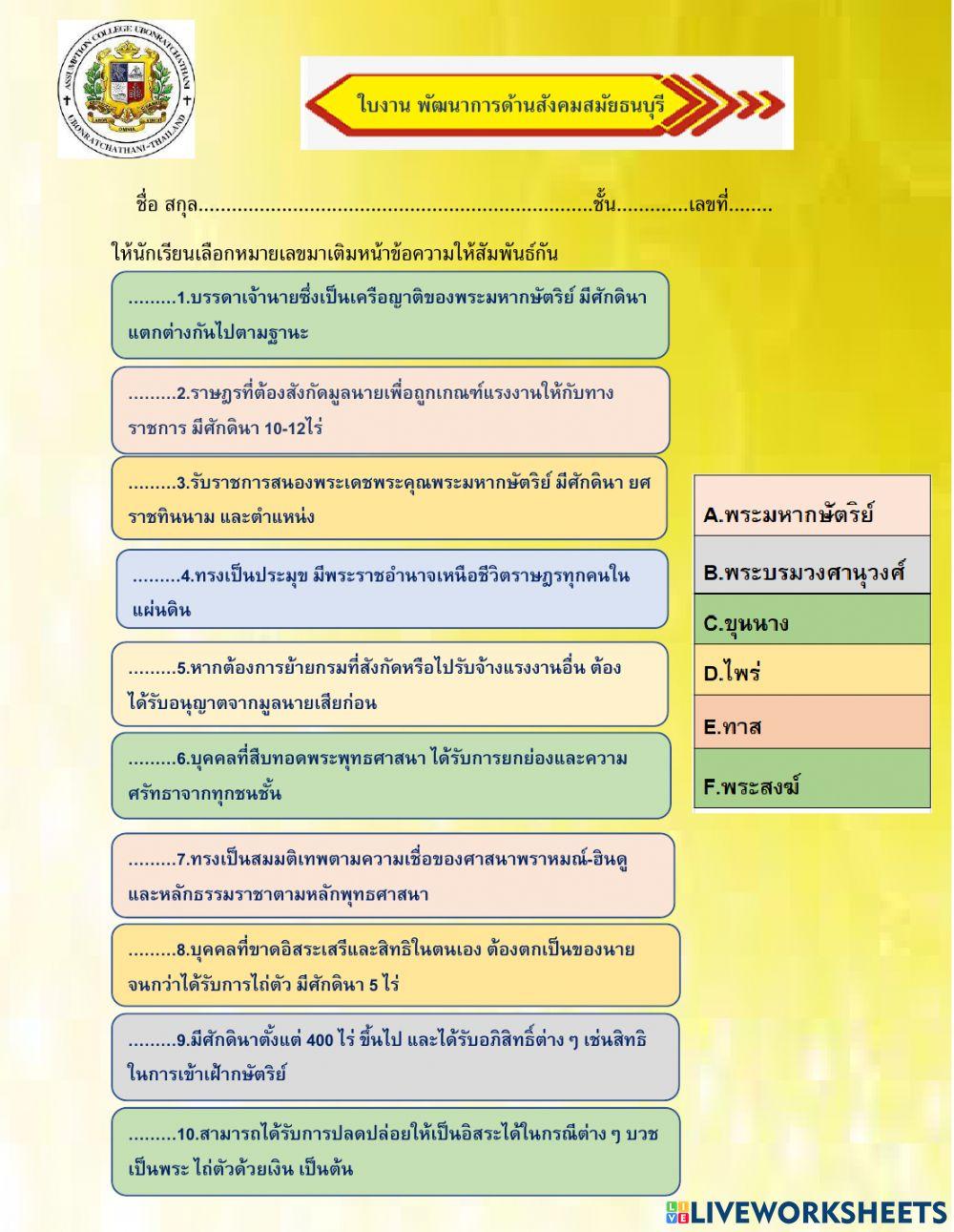 พัฒนการด้านสังคมสมัยธนบุรี