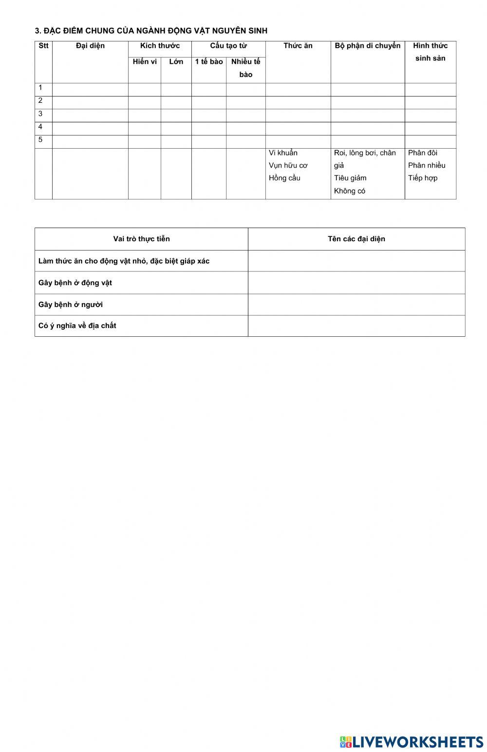 Bài 7. đặc điểm chung và vai trò của động vật nguyên sinh