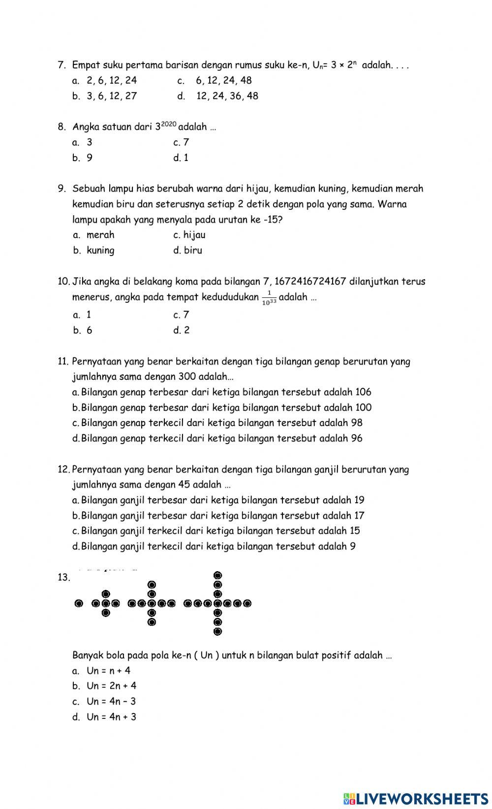 Penilaian pola bilangan