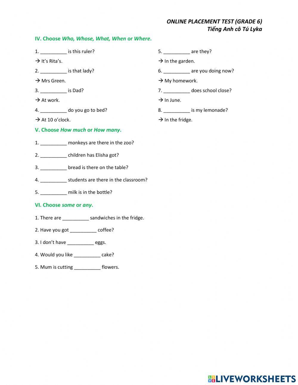 Placement test (Grade 6)