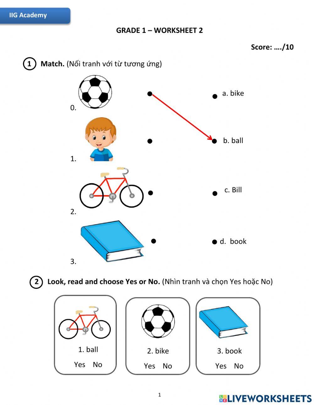 IIG-Grade 1-Worksheet 2