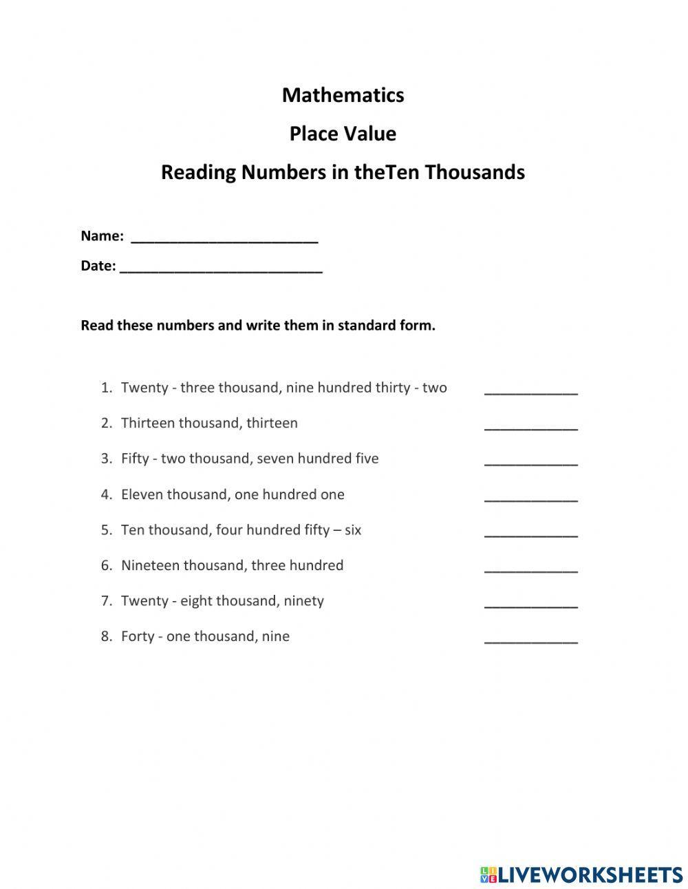 Reading Numbers in the Ten Thousand