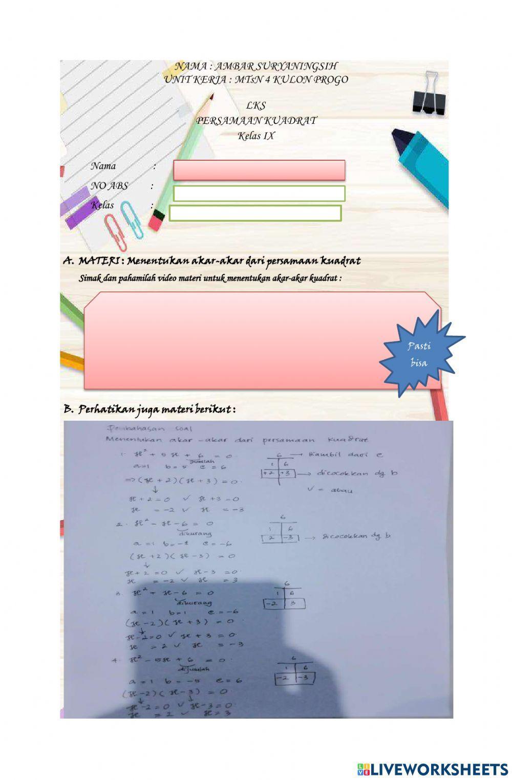 Menentukan akar-akar persamaan kuadrat