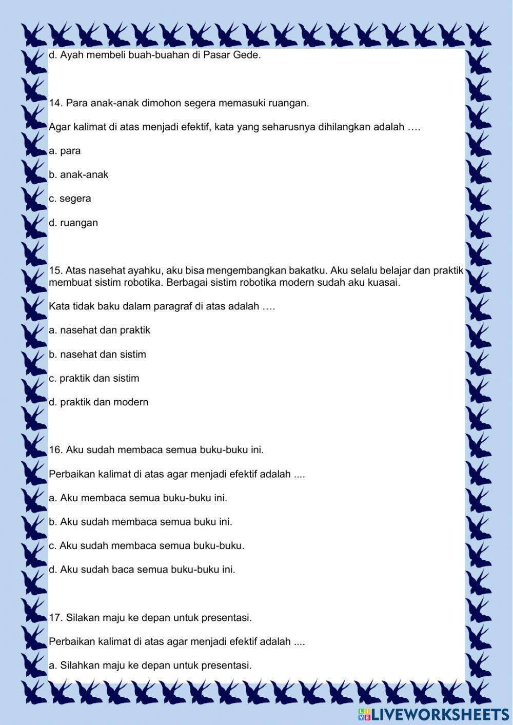 Soal Latihan Bahasa Indonesia Tema 3 Kelas 6