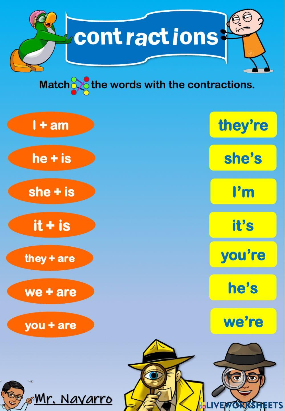 Contractions (Match the words with the contractions)