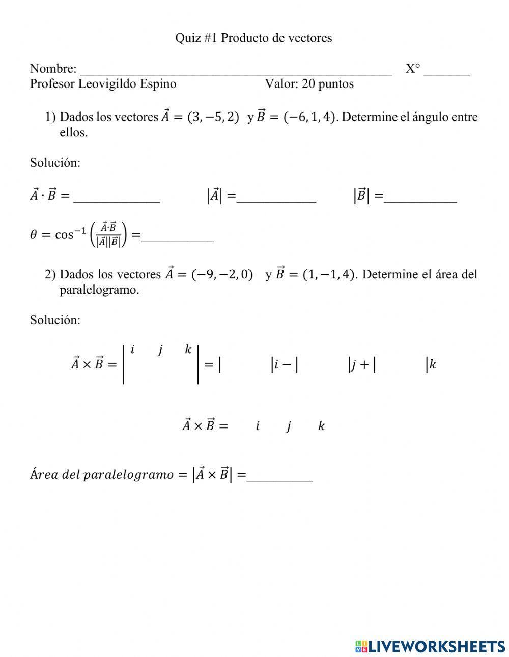 Quiz. Producto de Vectores