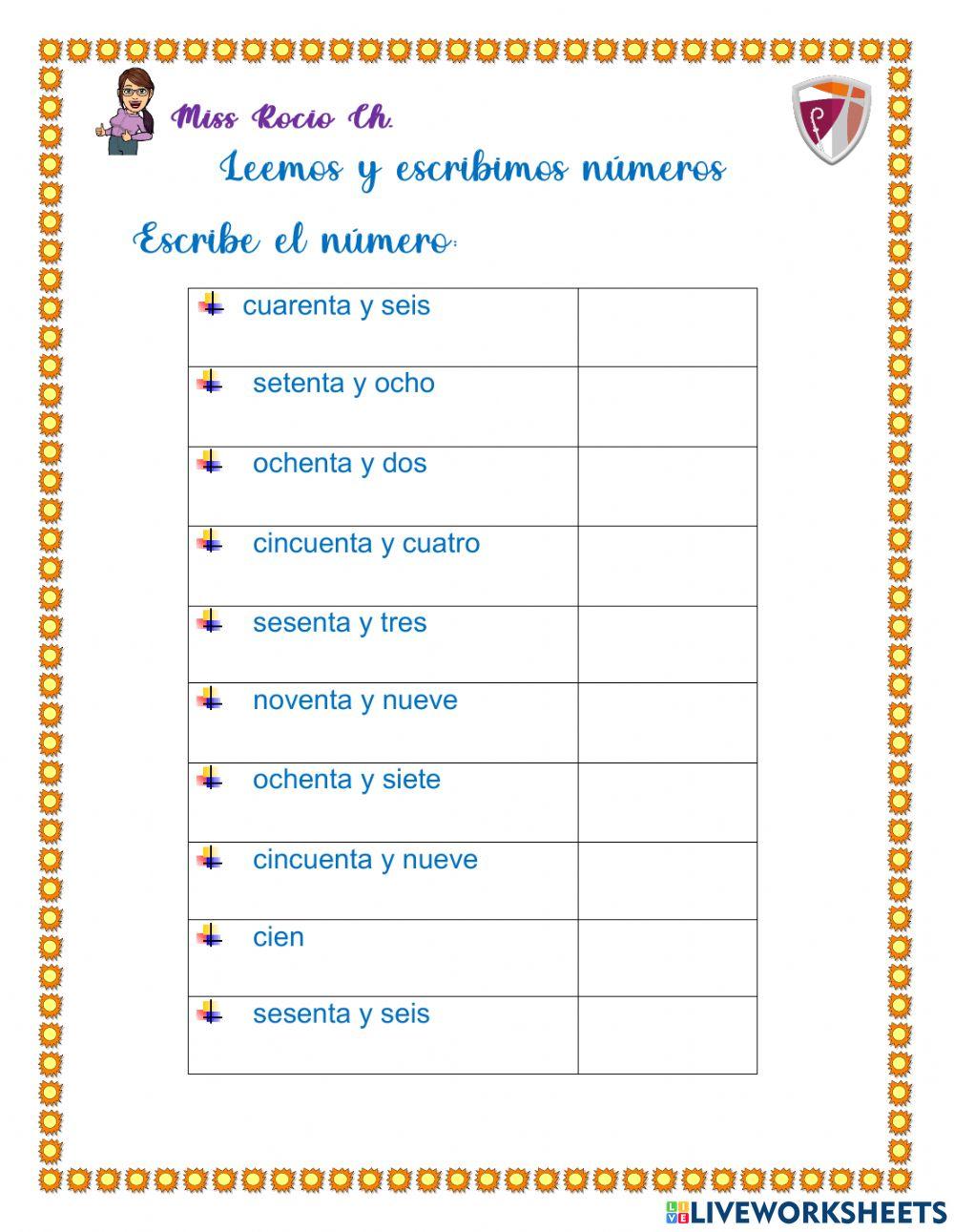 Lectura y escritura de números hasta 100