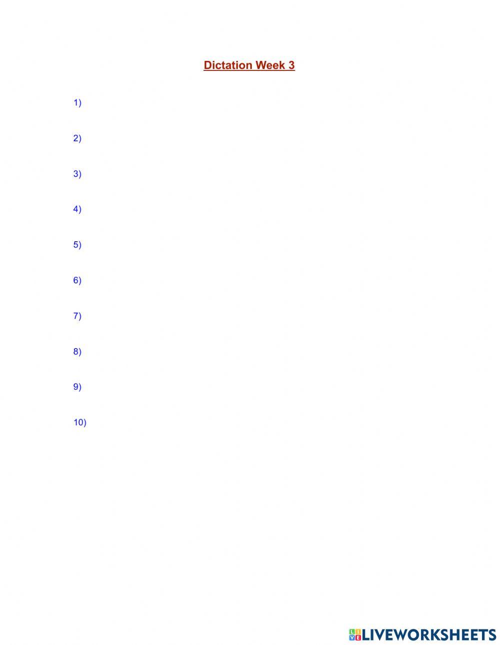 Dictation Worksheet 3 (2021) Dictation Worksheet 3 (2021)