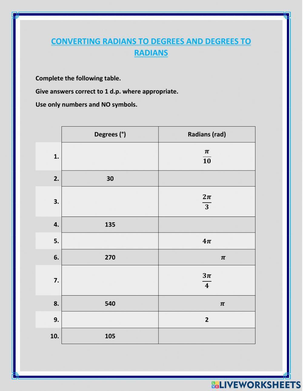 converting-radians-to-degrees-and-degrees-to-radians-worksheet-live-worksheets