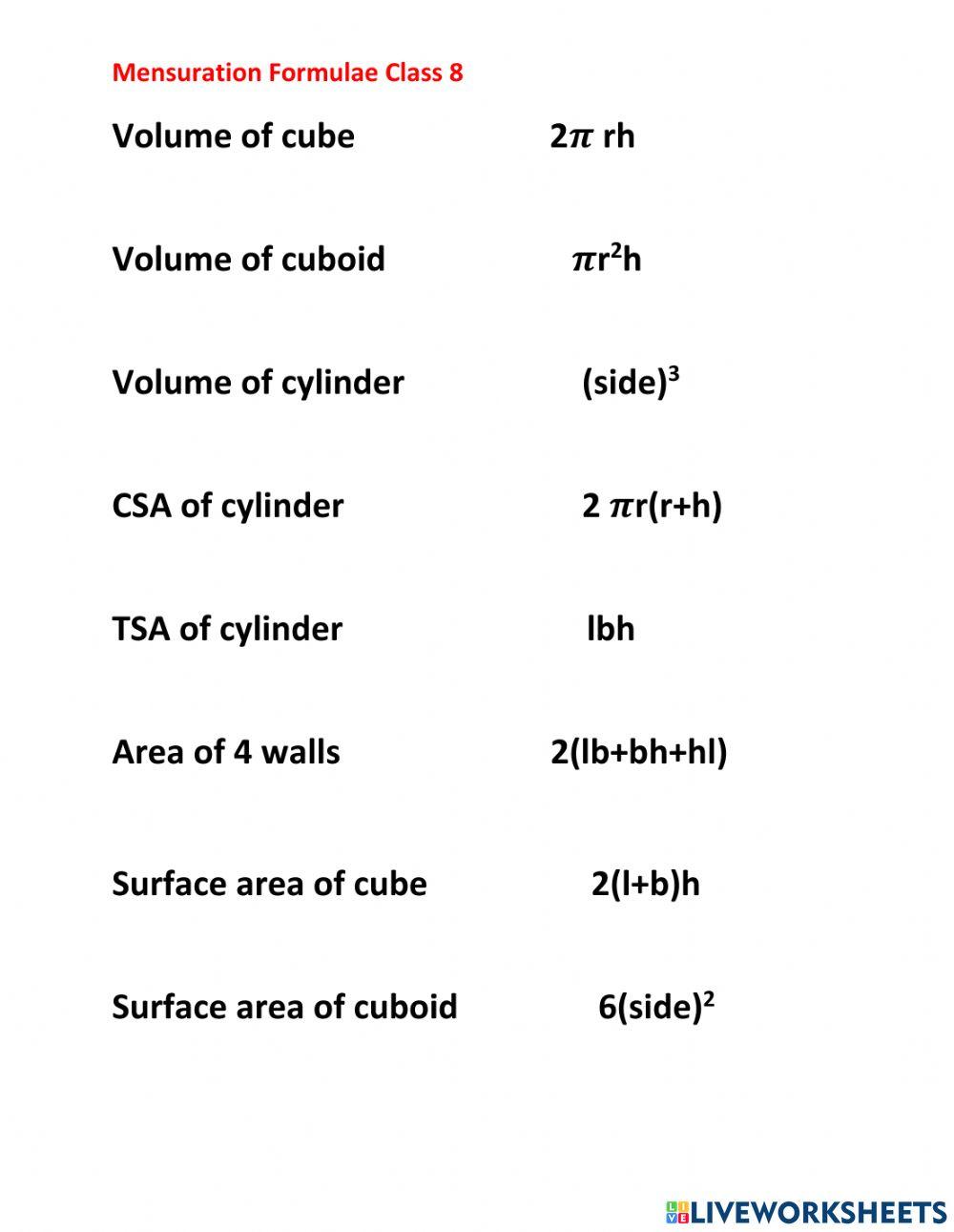Mensuration formulae 8