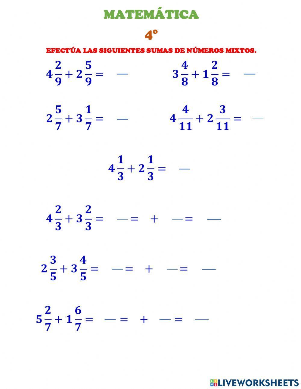 Suma de números mixtos sin llevar y llevando a la parte entera.