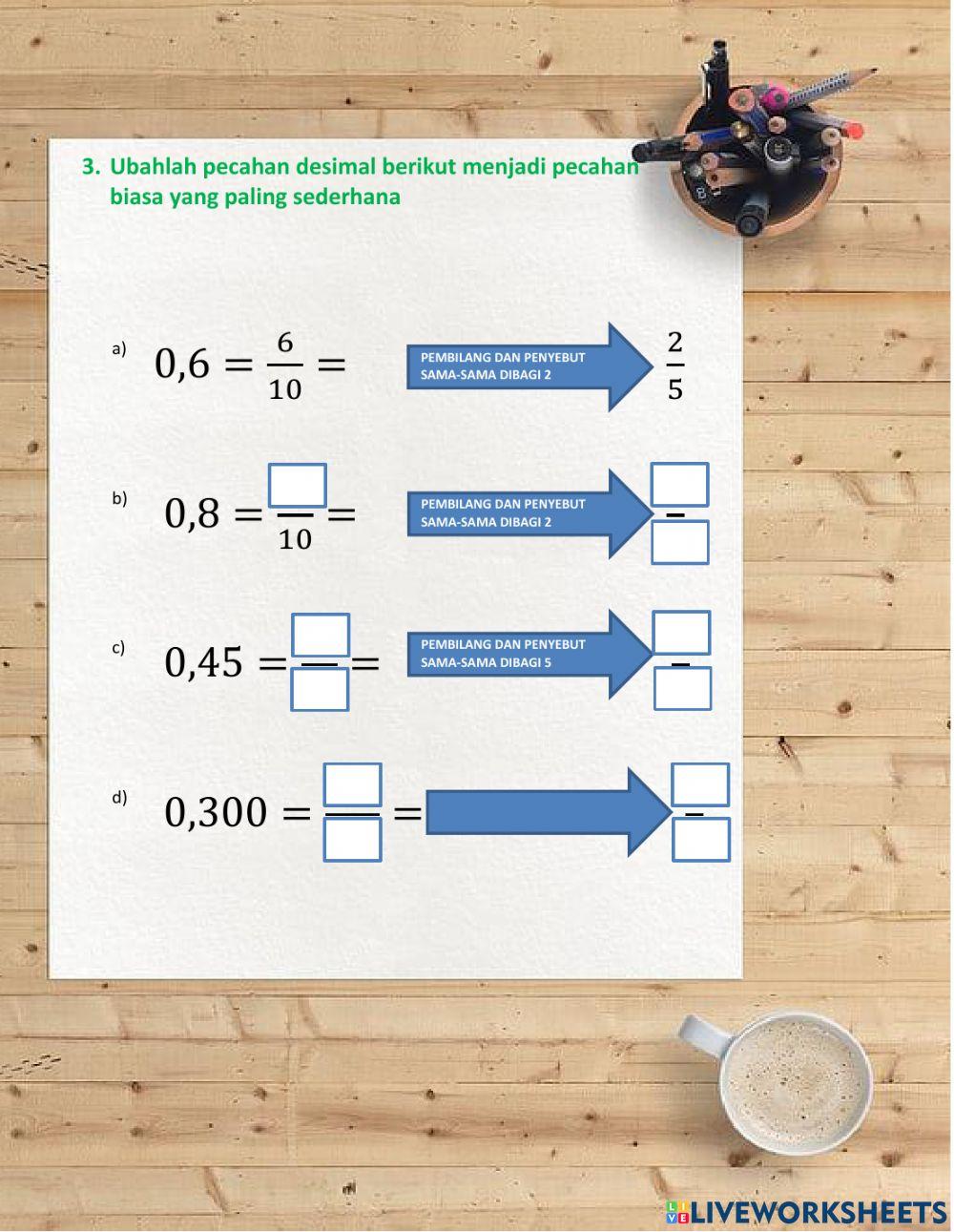 Mengubah Pecahan Biasa ke pecahan desimal