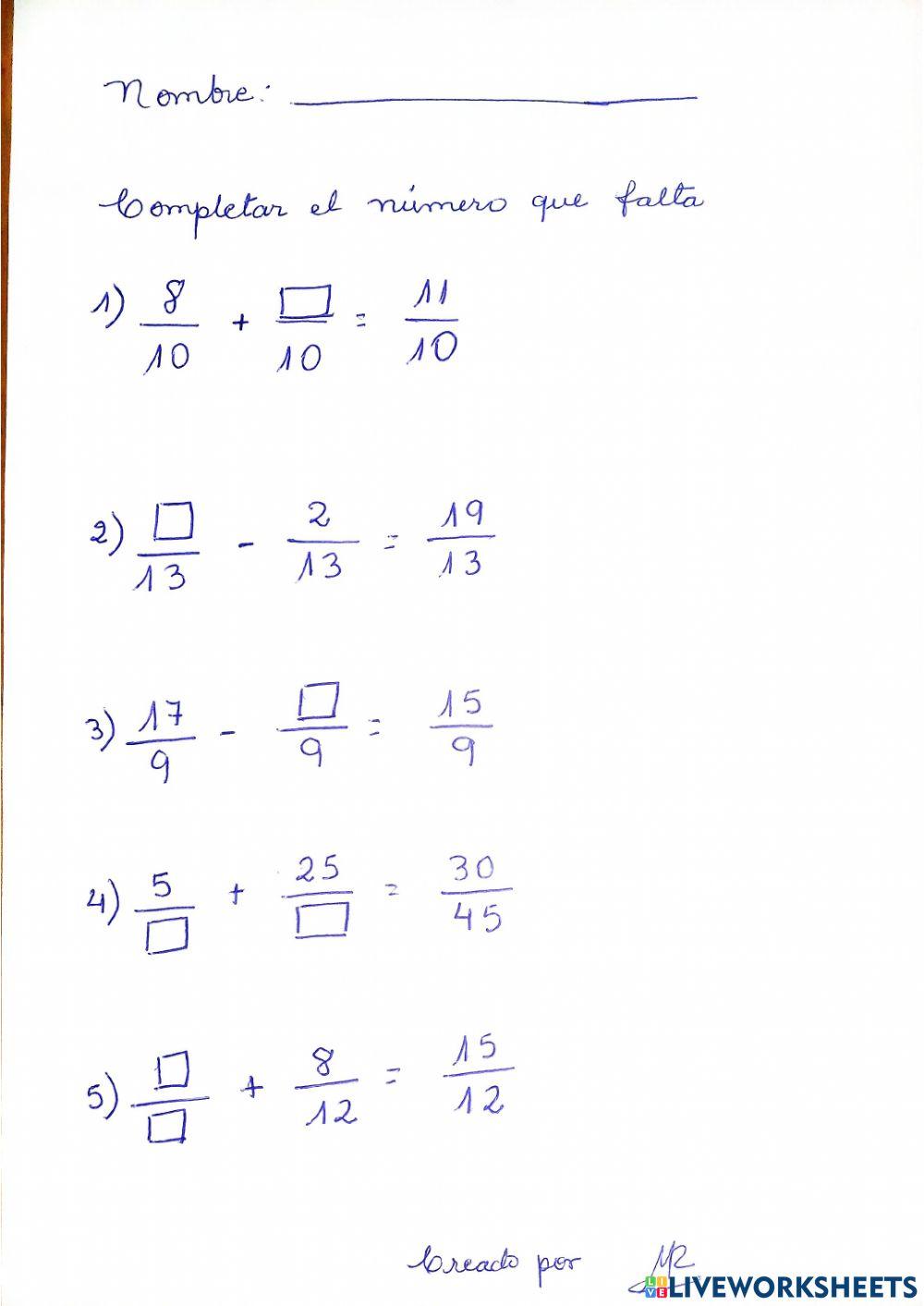Sumas y restas de fracciones homogeneas