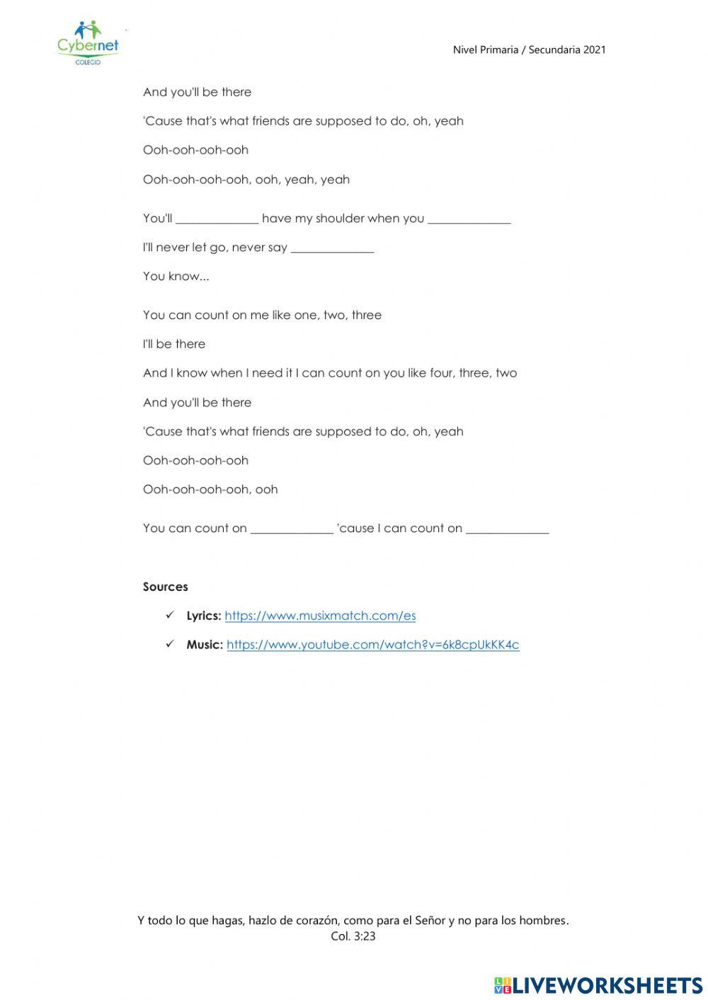 Listening Worksheet - Count on me