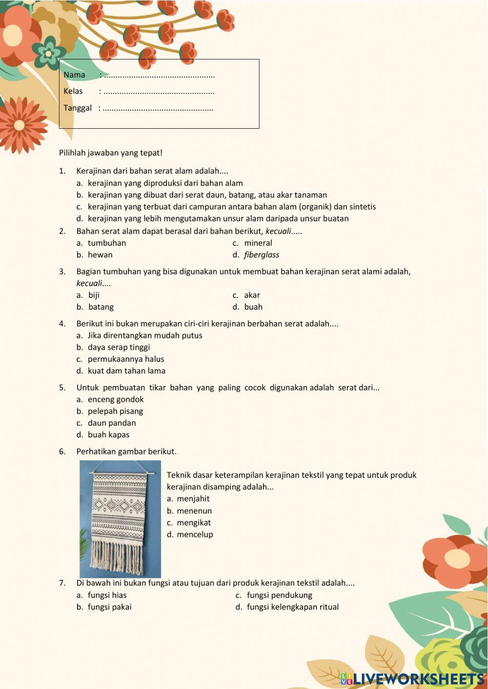 Soal Ulangan 1 Prakarya