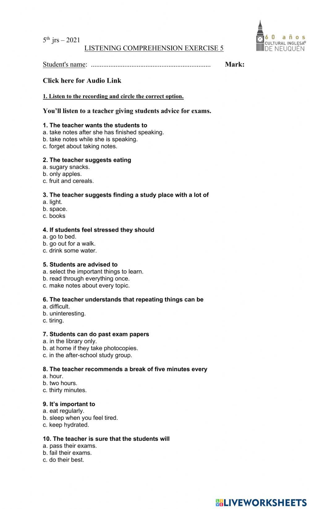 5th jrs listening 5 2021 online exercise for live worksheets