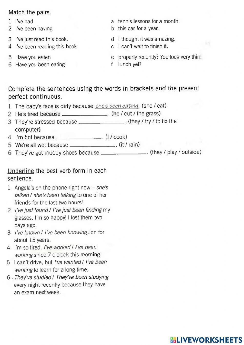 Present perfect simple and continuous