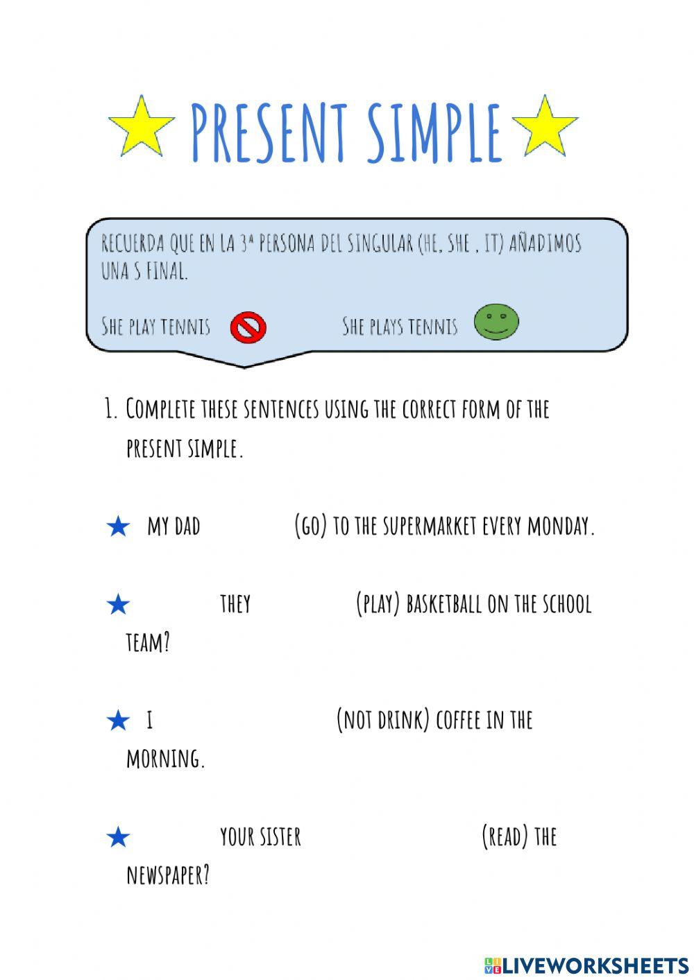Present simple review online worksheet | Live Worksheets