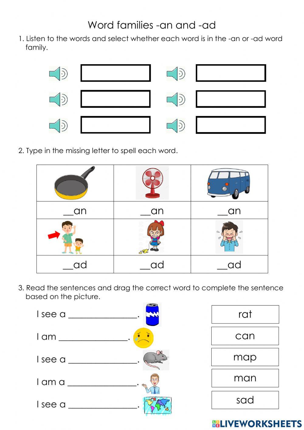 Word families -an and -ad