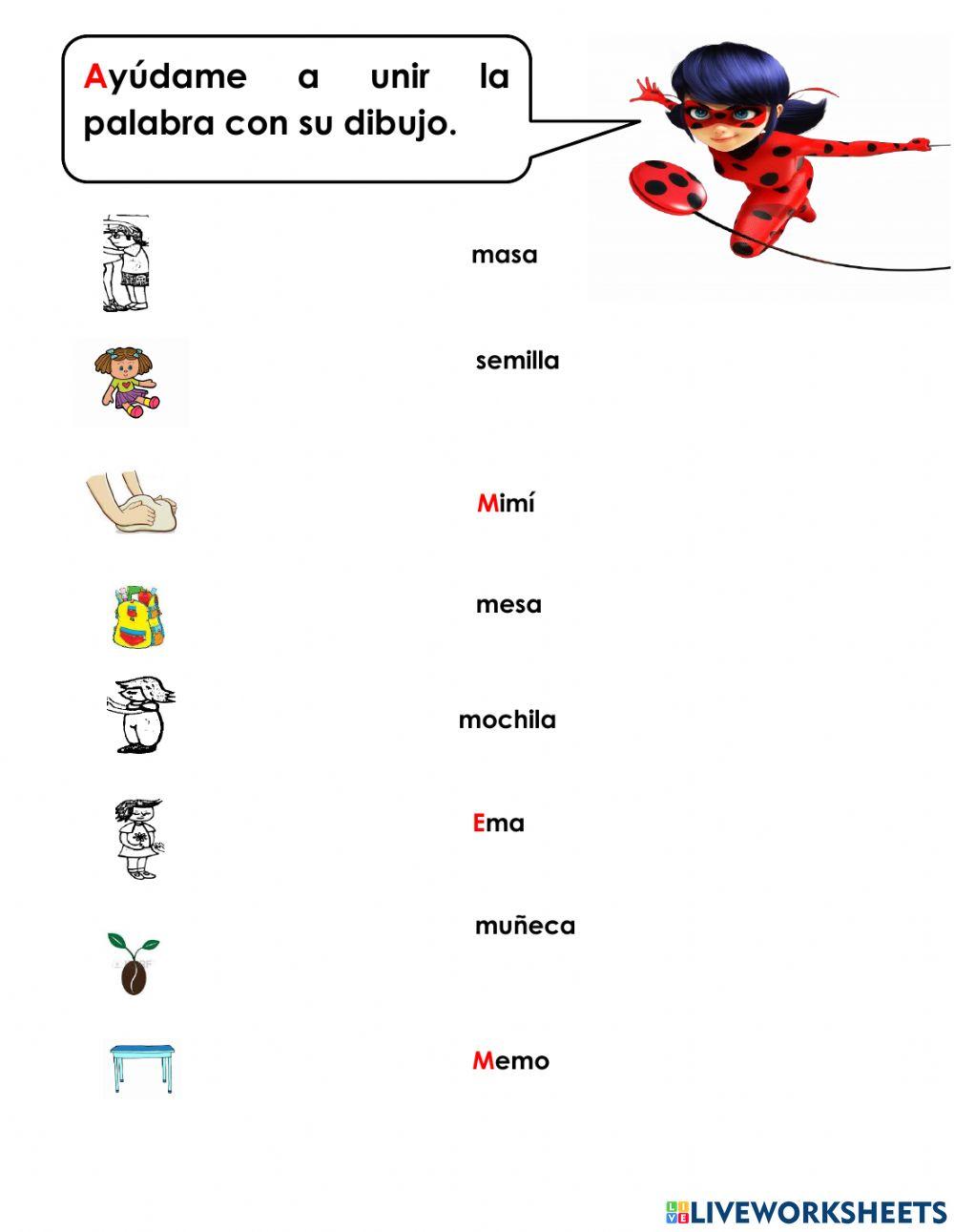 M unir dibujo con palabras extras