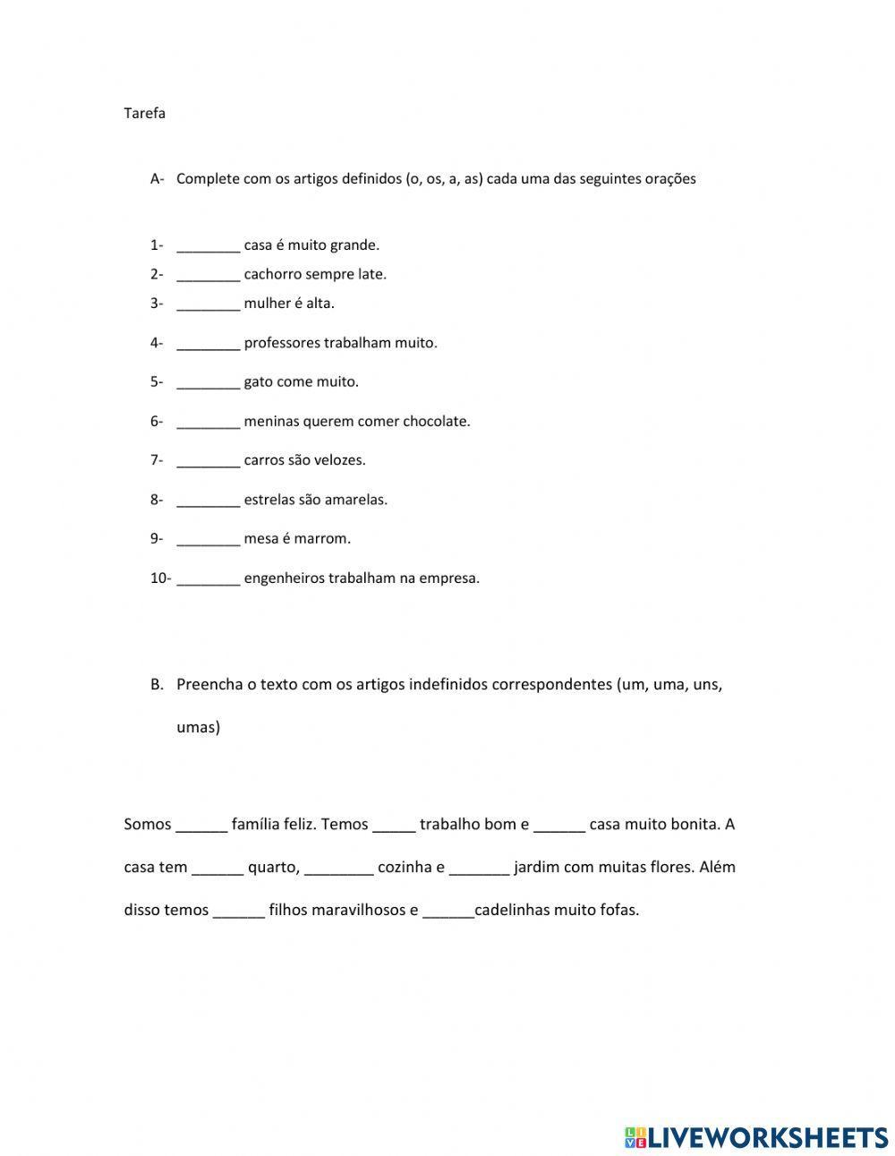 Artigos definidos, indefinidos, preposições e contrações