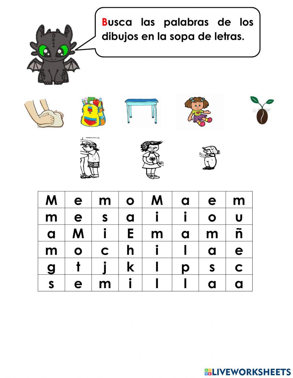 M sopa de letras de palabras extras