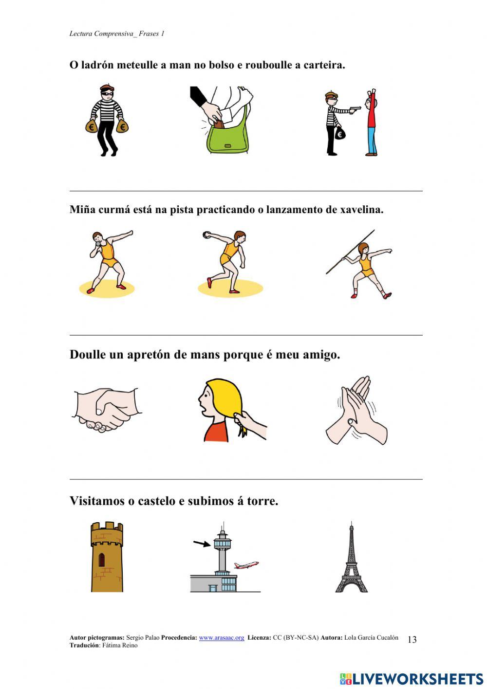 Comprensión frases sinxelas Comprensión frases sinxelas