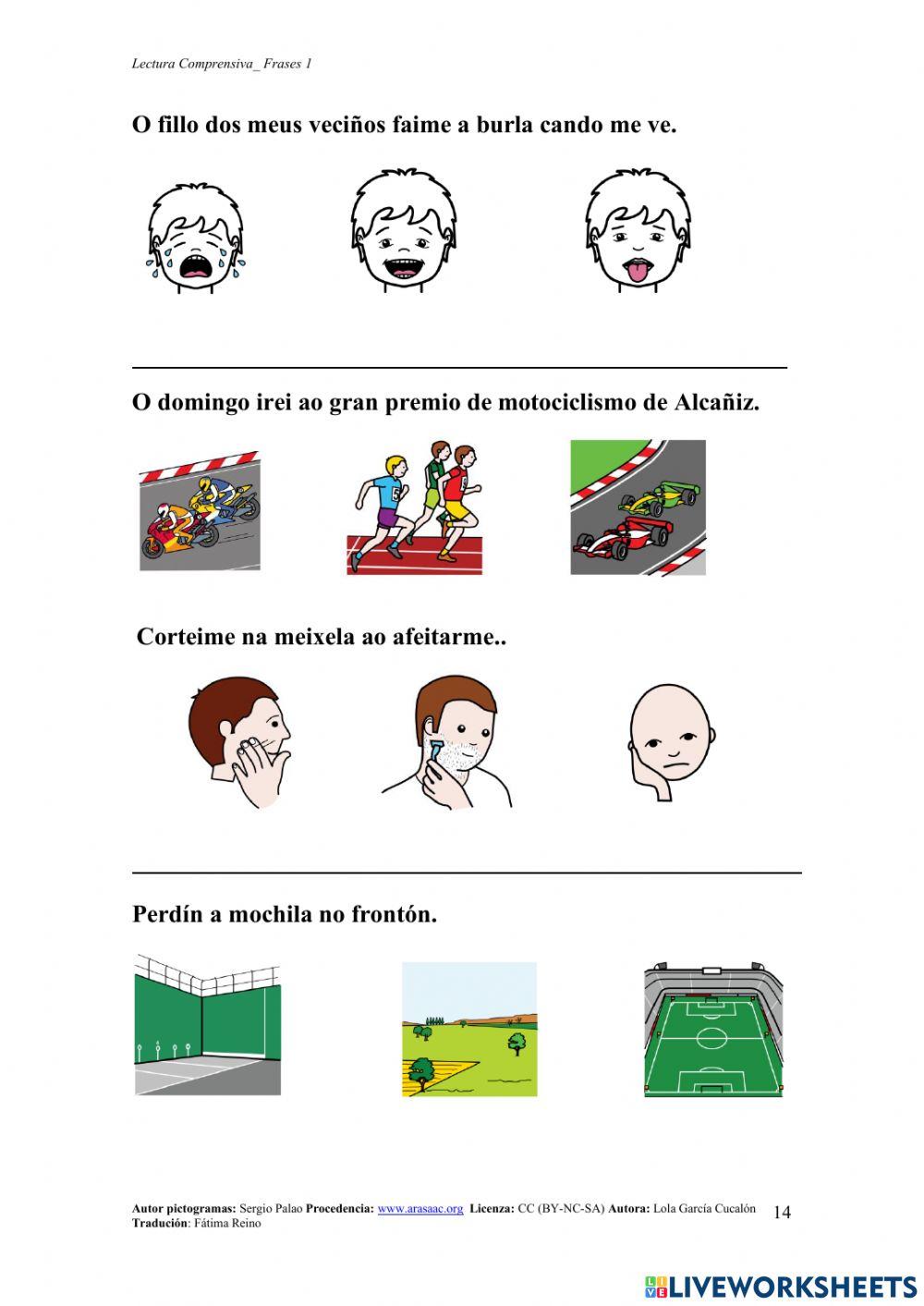 Comprensión frases sinxelas Comprensión frases sinxelas