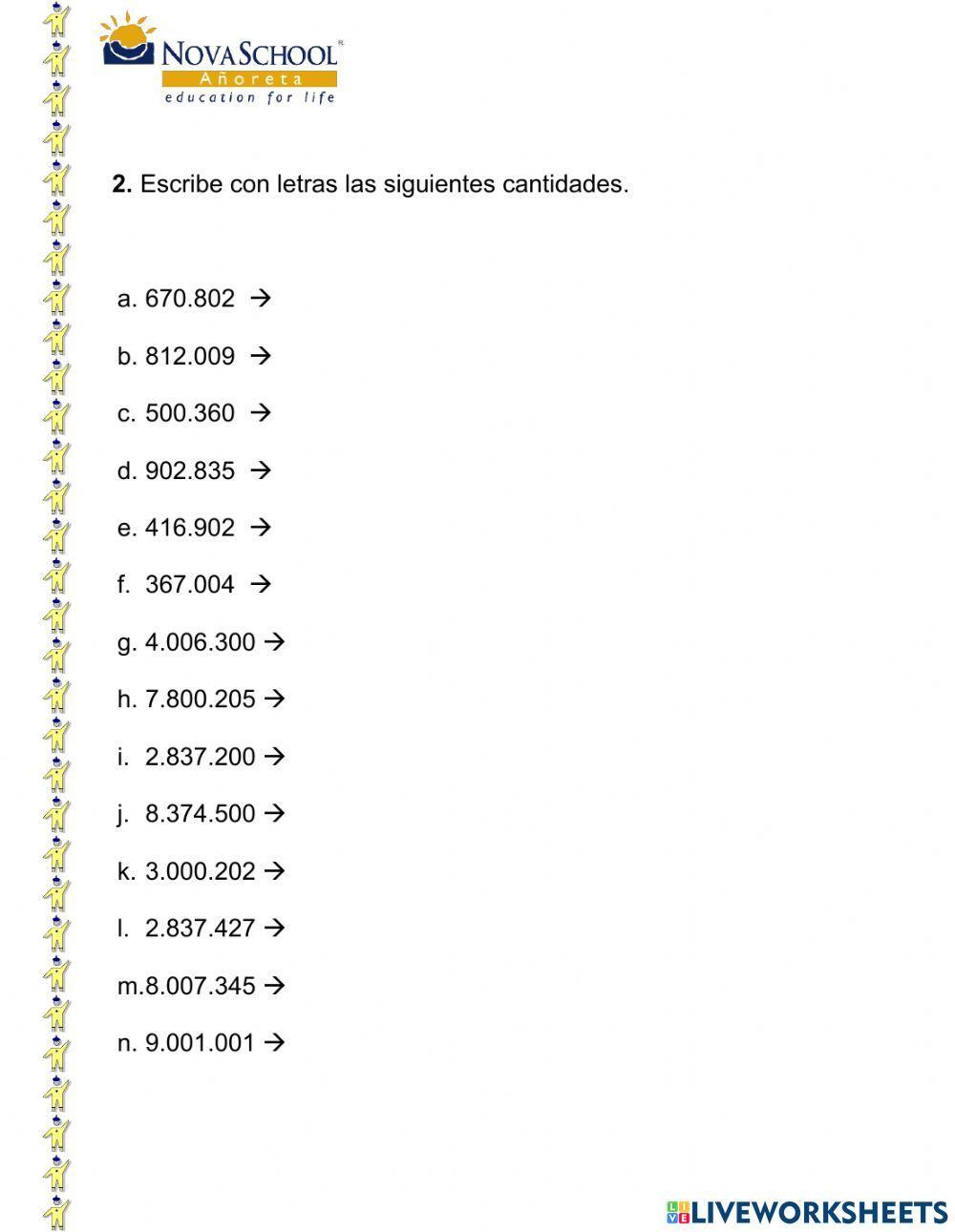 Lectura y escritura de números naturales