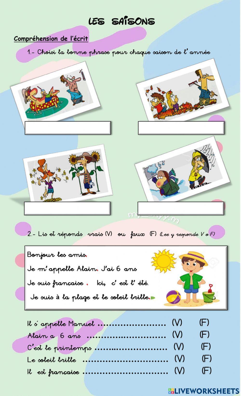 SAISONS - comprehension de lécrit