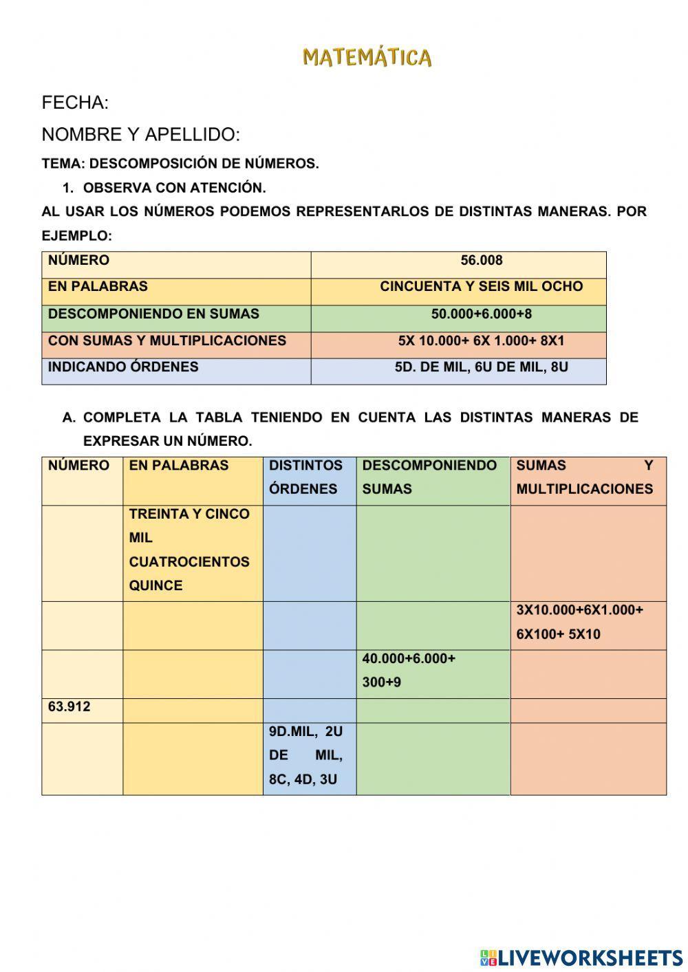 Descomposición de números Descomposición de números