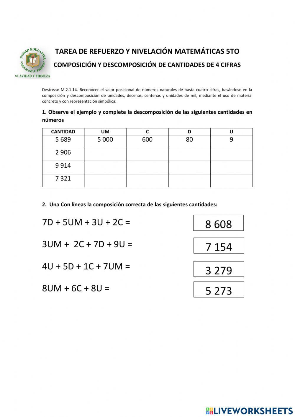 Composición y descomposición de cantidades Composición y descomposición de cantidades