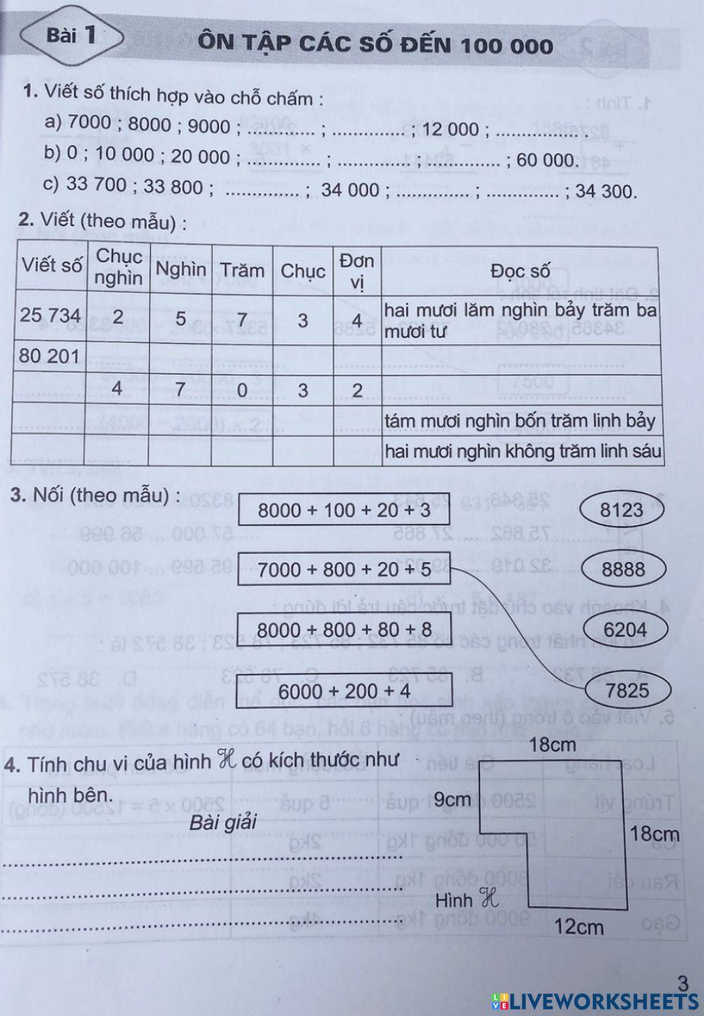 Bài 1: Ôn tập các số trong phạm vi 100 000