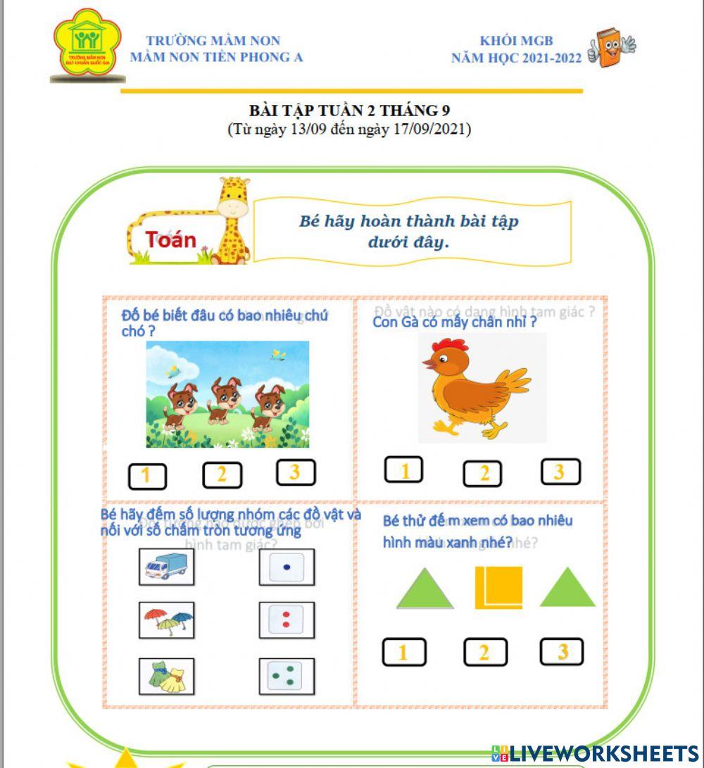 Đếm nhận biết số lượng trong phạm vi 3