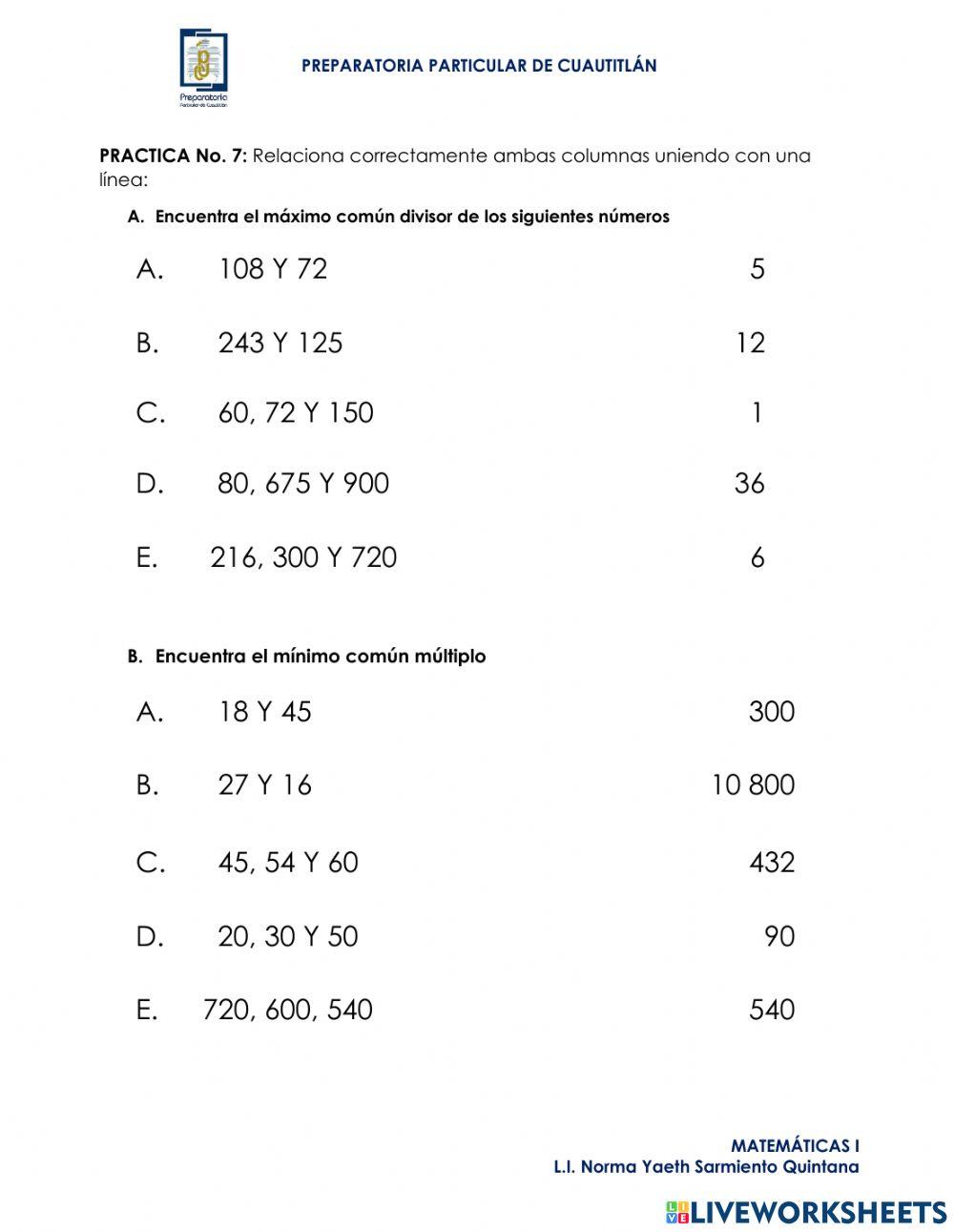 Máximo y mínimo común múltiplo