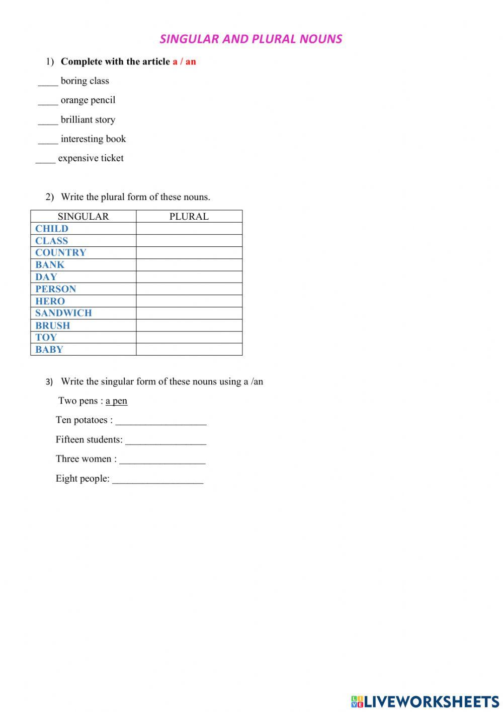 Singular and plural nouns