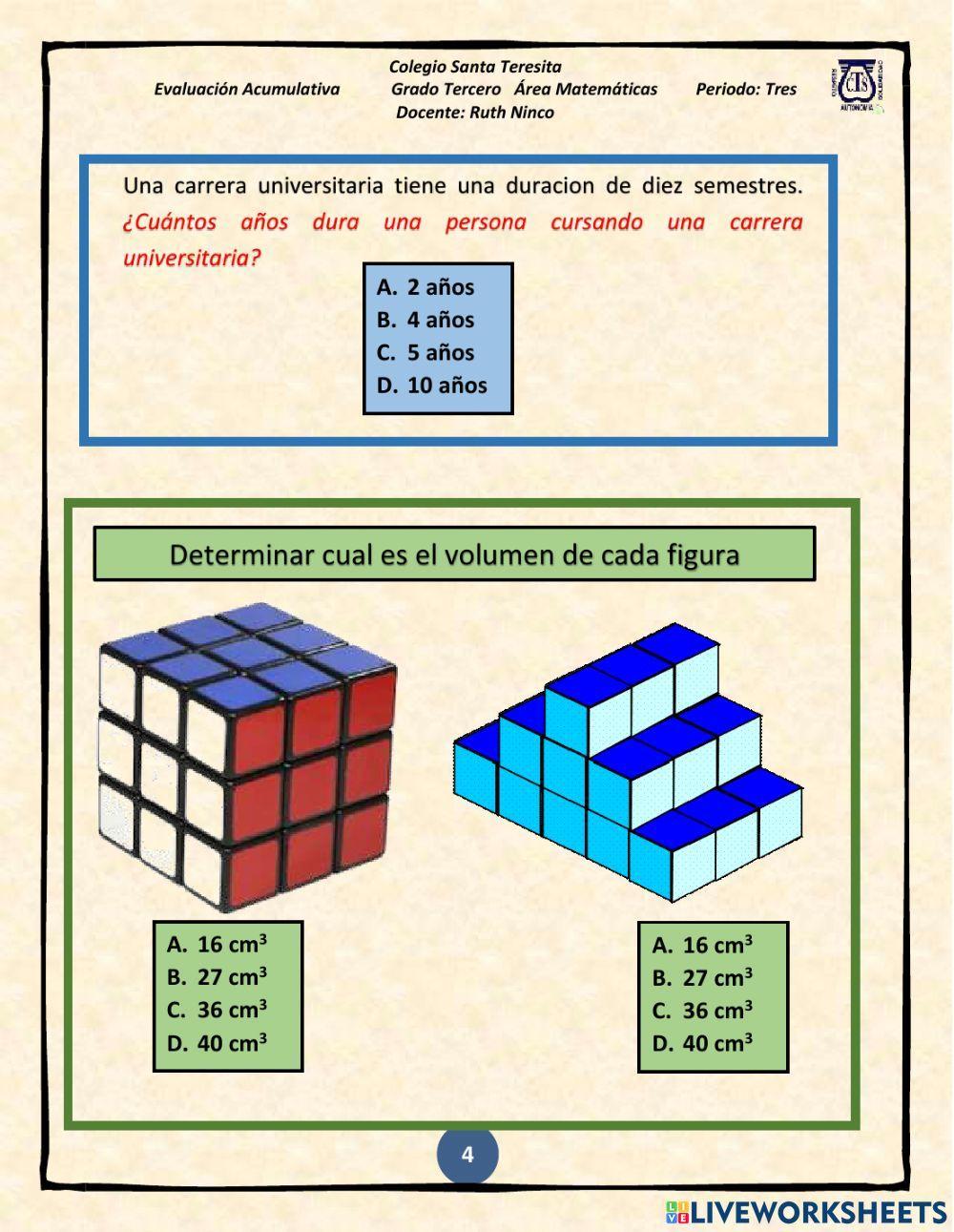 Eval.  matemáticas grado tercero periodo 3
